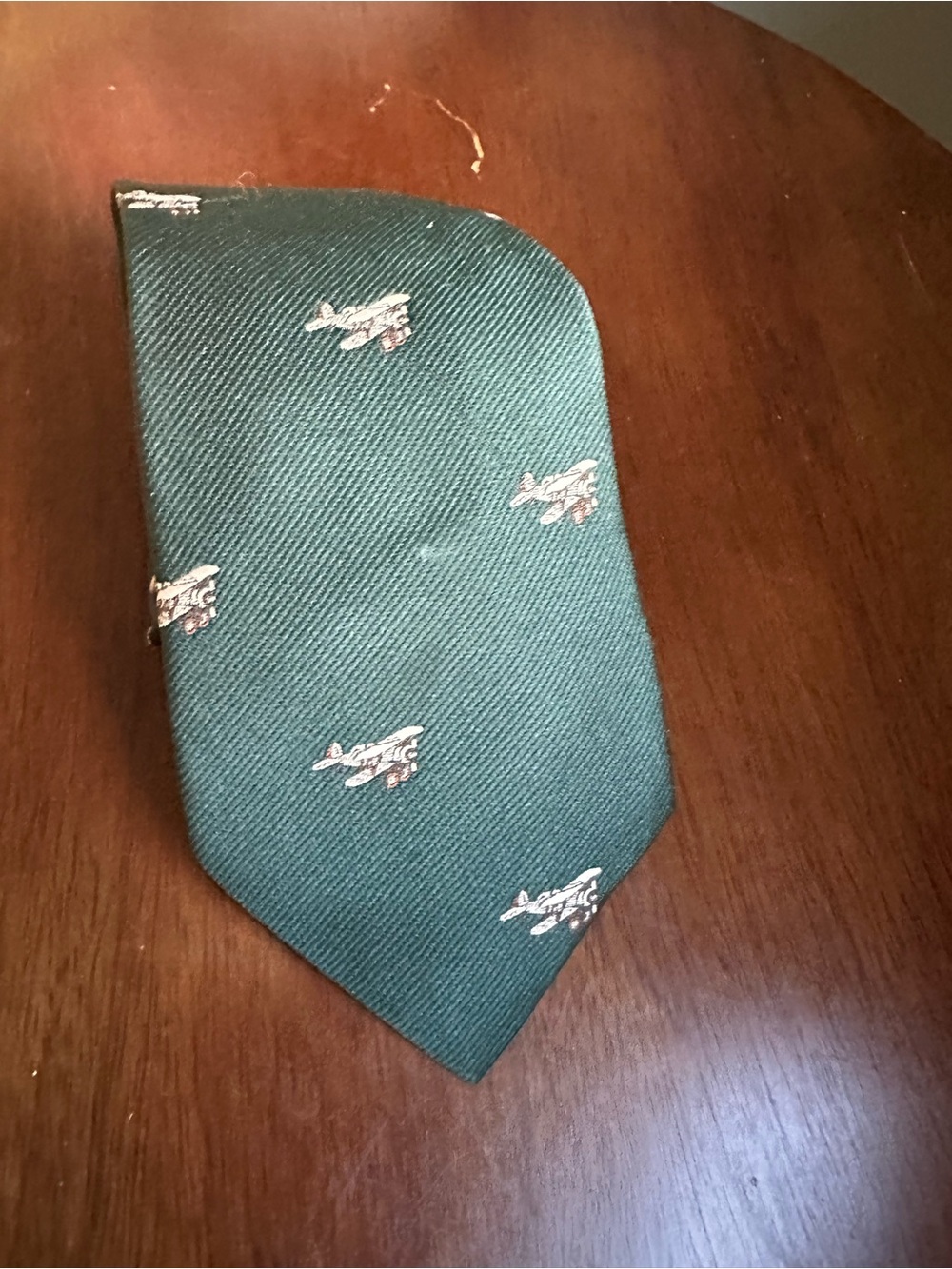 Vintage London 400 Hunter Green Tie with Prop Plane Motif Made in USA